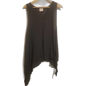 Pretty Angel Flowy Charcoal Handkerchief Hem Linen Blend Tank Top Womens Sz S